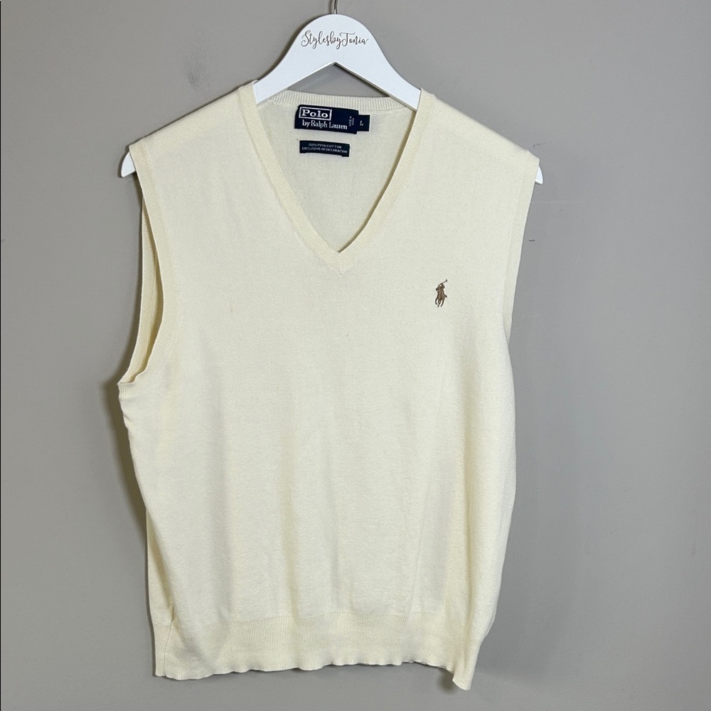 Polo Ralph Lauren V neck sweater vest Pima Cotton Mens Pullover Knitted Sz L